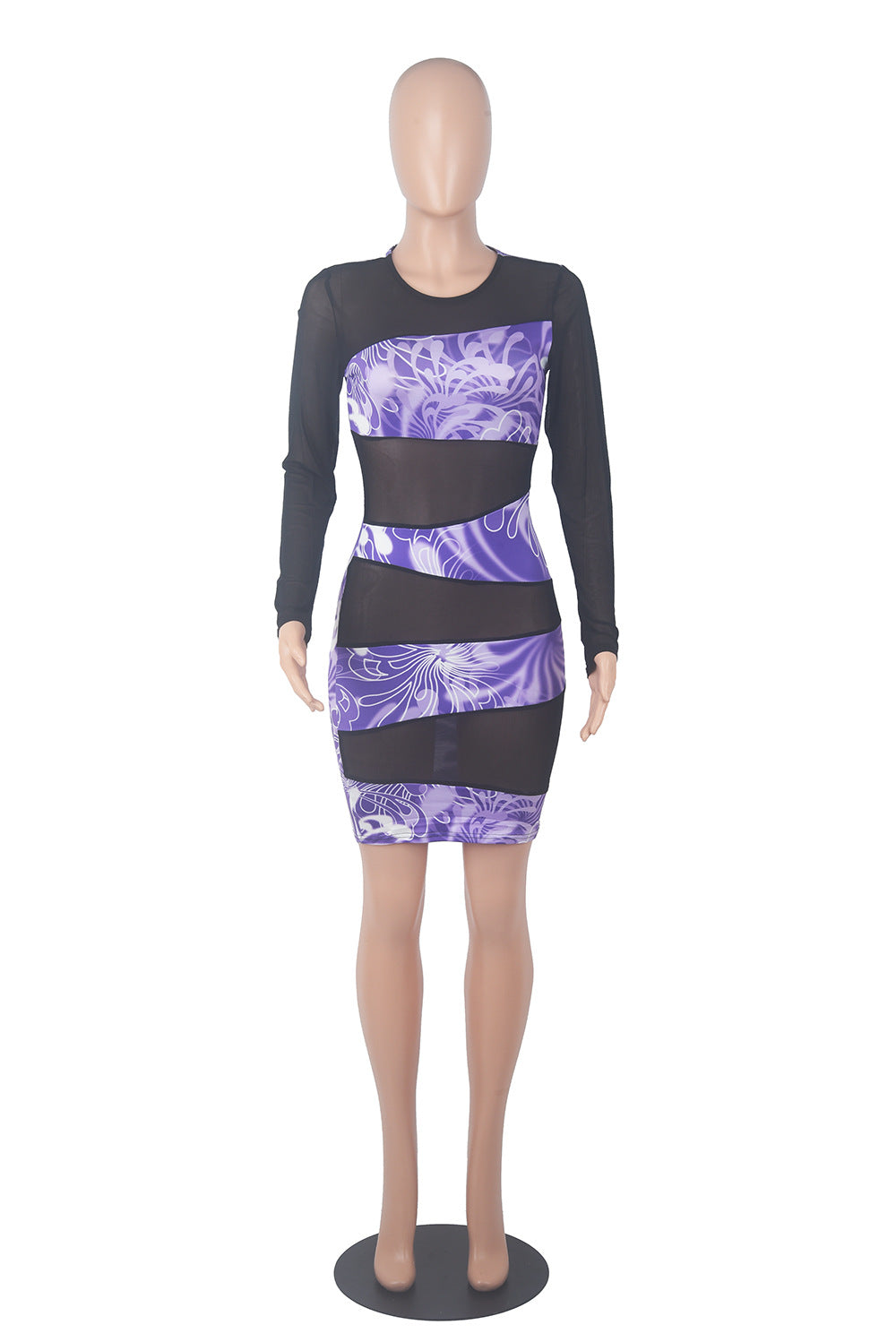 Sexy Sexy Mesh Patchwork Long Sleeve Club Dress