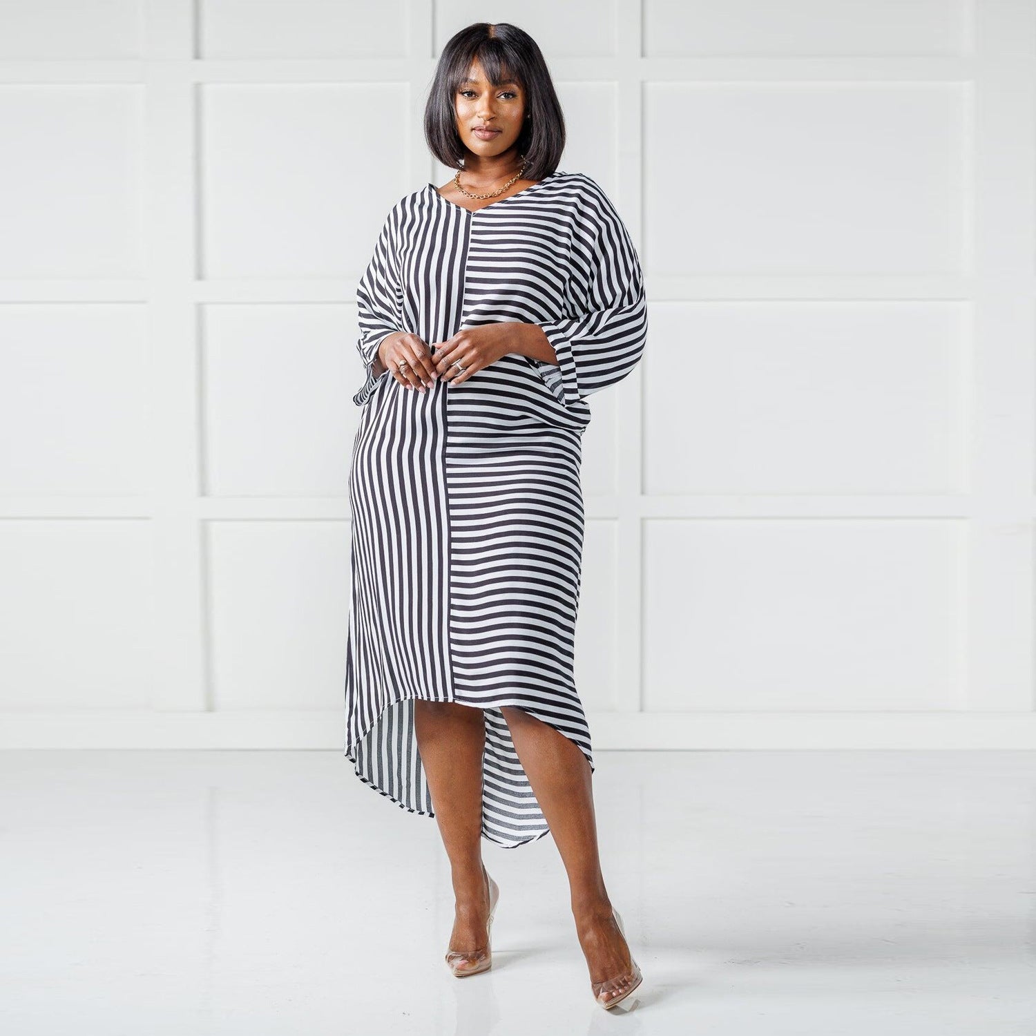 Sexy Casual Striped High Low Irregular Long Dress