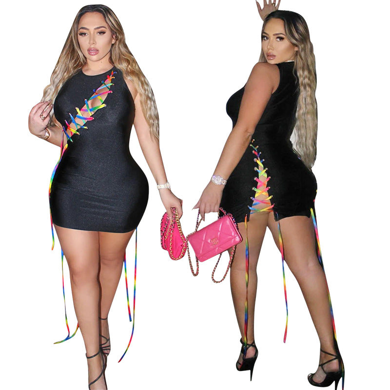Sexy Sexy Sleeveless Hollow Bandage Mini Dress