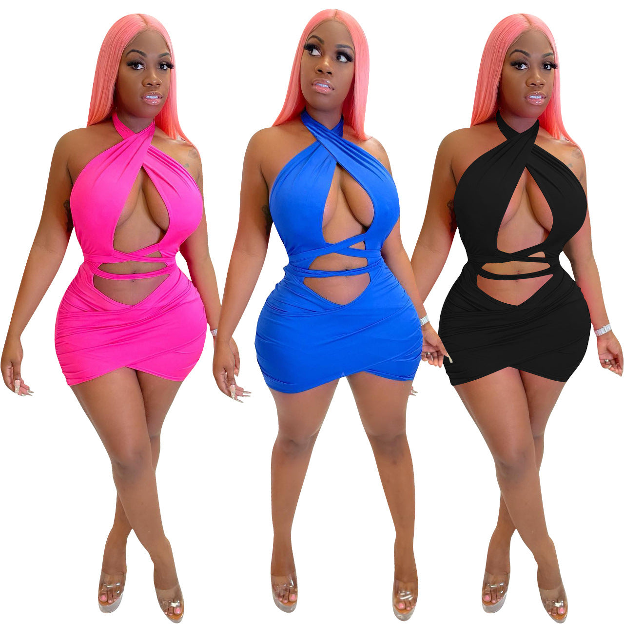 Sexy Sexy Halter Backless Hollow Out Bandage Mini Dress