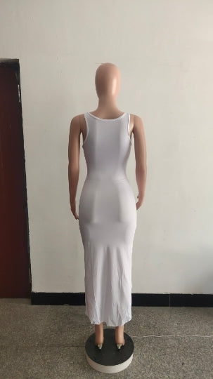 Sexy Solid Sleeveless Hollow Out Midi Dress