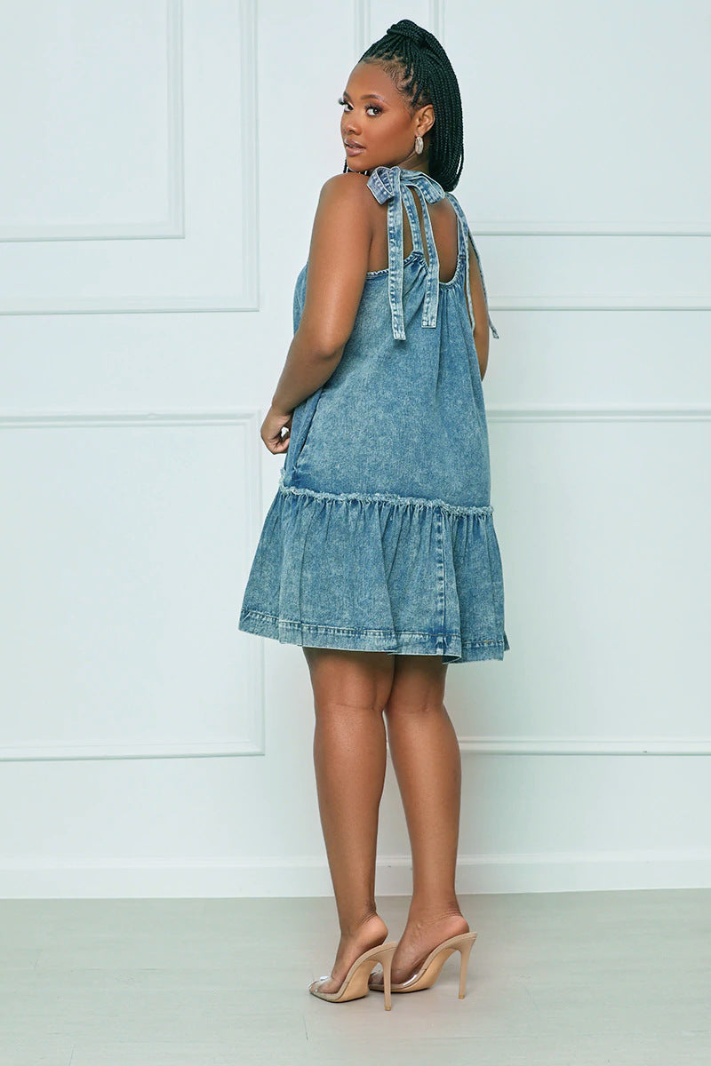 Sexy Plus Size Denim Sleeveless Strap Loose Mini Dress