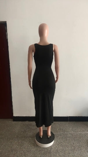 Sexy Solid Sleeveless Hollow Out Midi Dress
