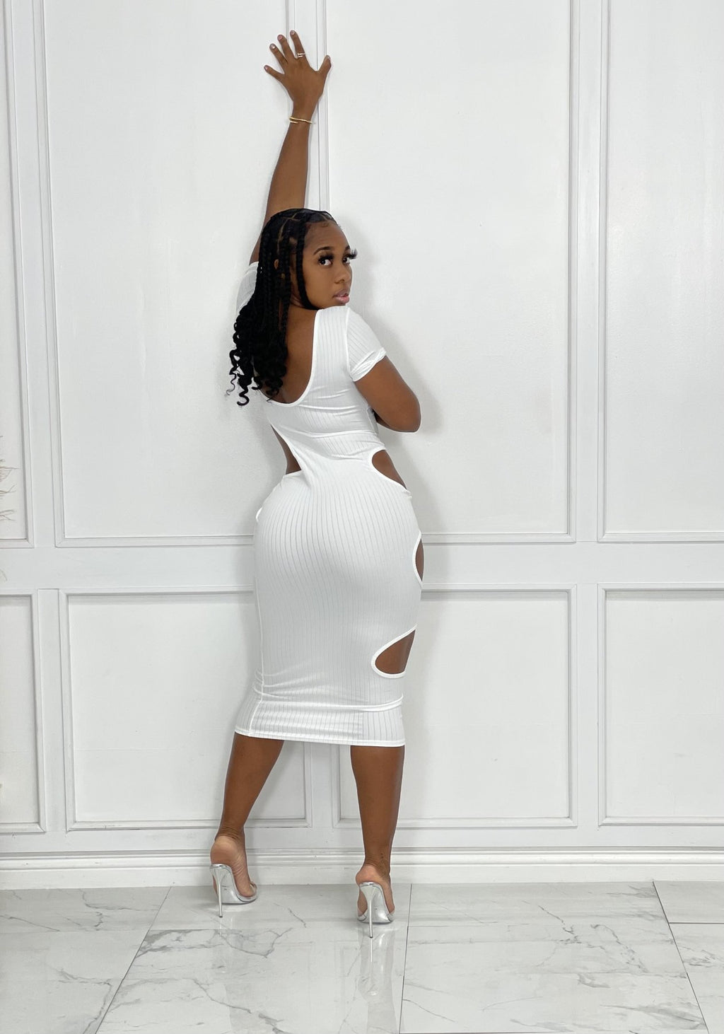Sexy Solid Short Sleeve Hollow Out Midi Dress