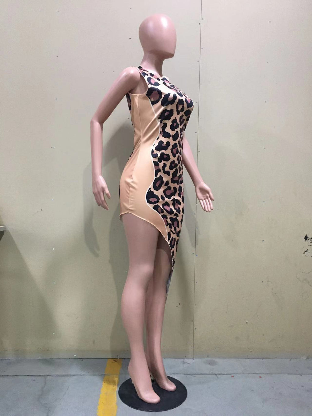Sexy Leopard Sleeveless Irregular Midi Dress