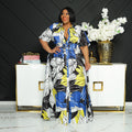 Sexy Plus Size Printed Short Sleeve Buttons Belted Maxi Dress