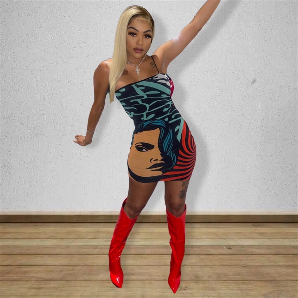 Sexy Sexy Printed Spaghetti Strap Slim Mini Dress