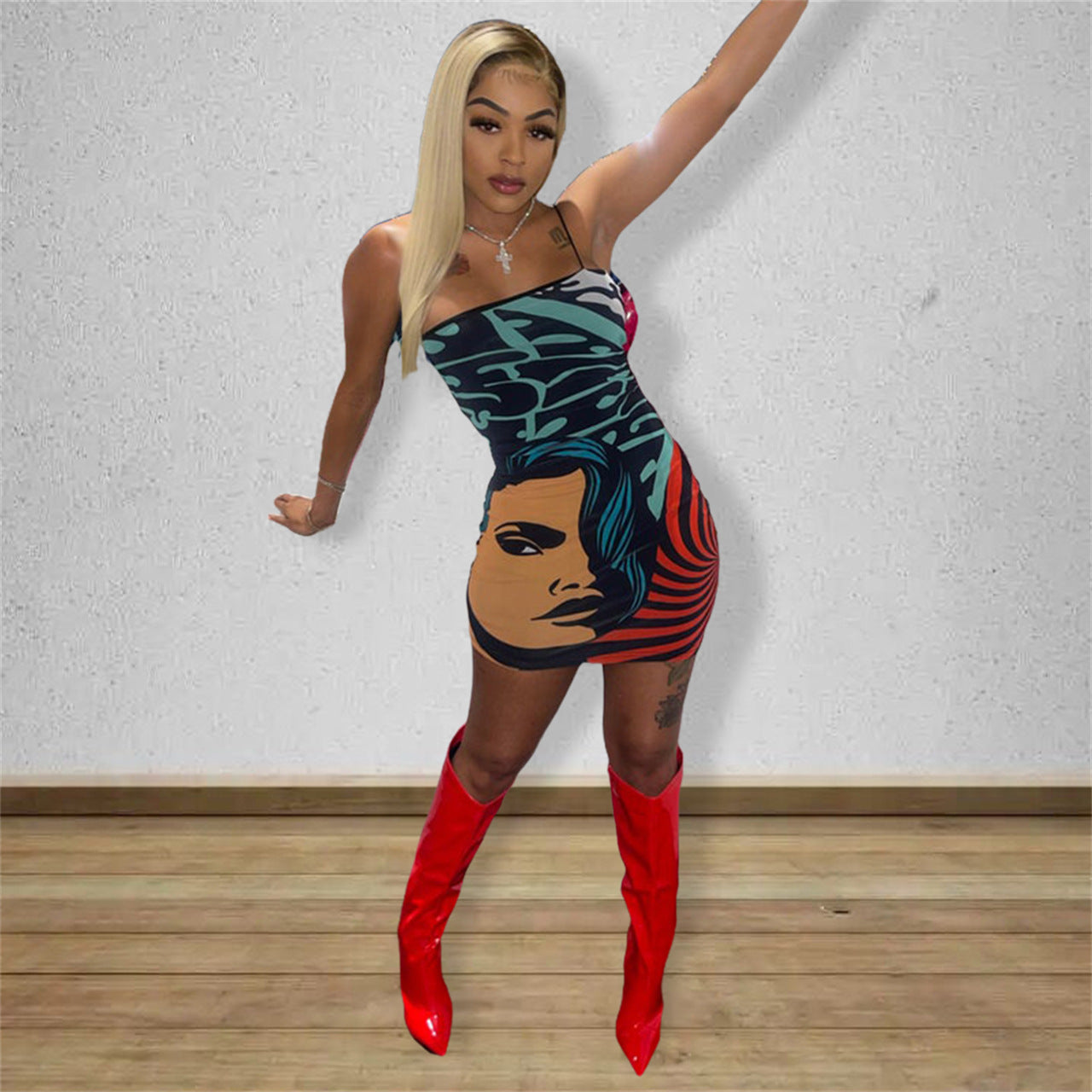 Sexy Sexy Printed Spaghetti Strap Slim Mini Dress