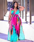 Sexy Sexy Printed V Neck Sleeveless High Split Maxi Dress