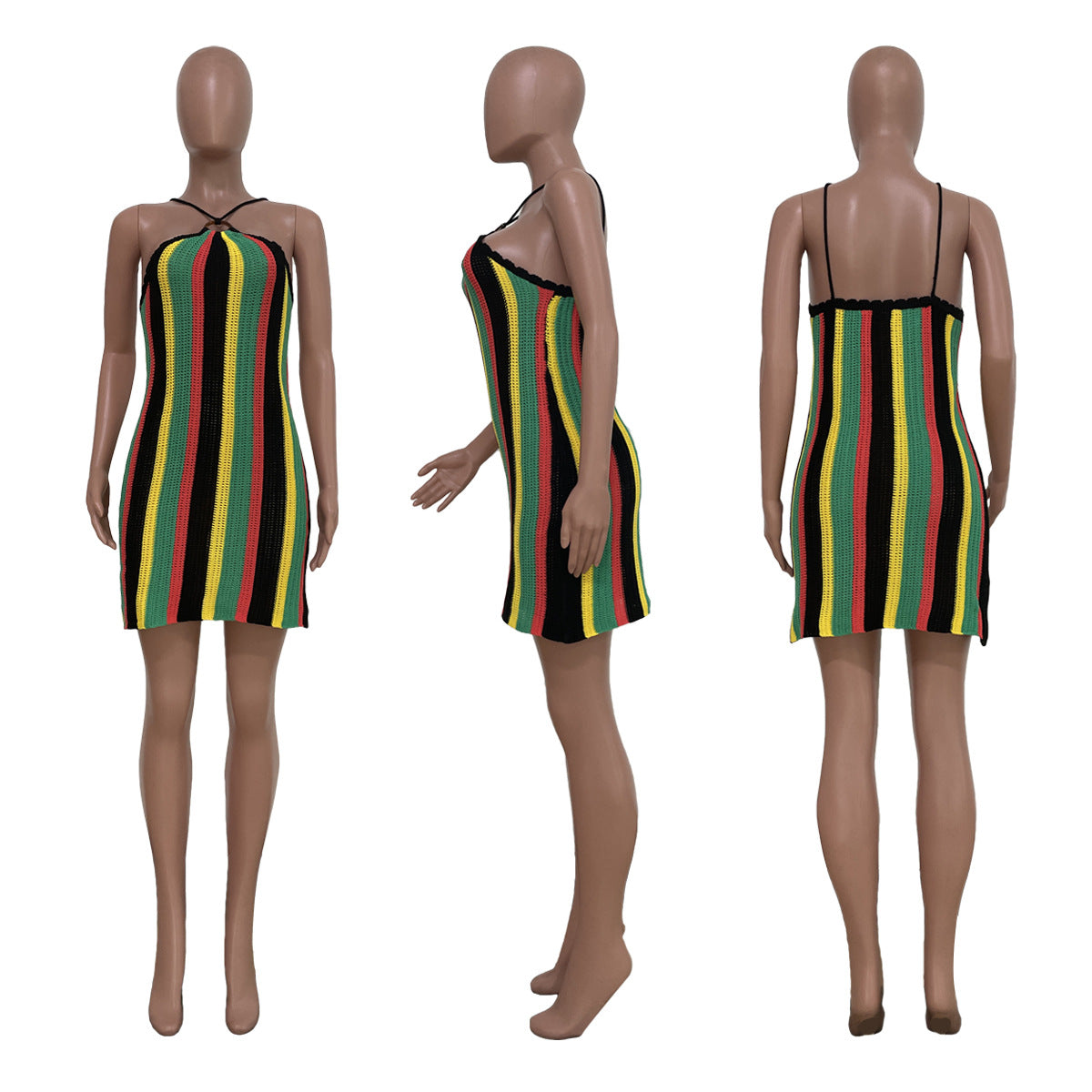 Sexy Sexy Striped Knit Spaghetti Strap Mini Dress