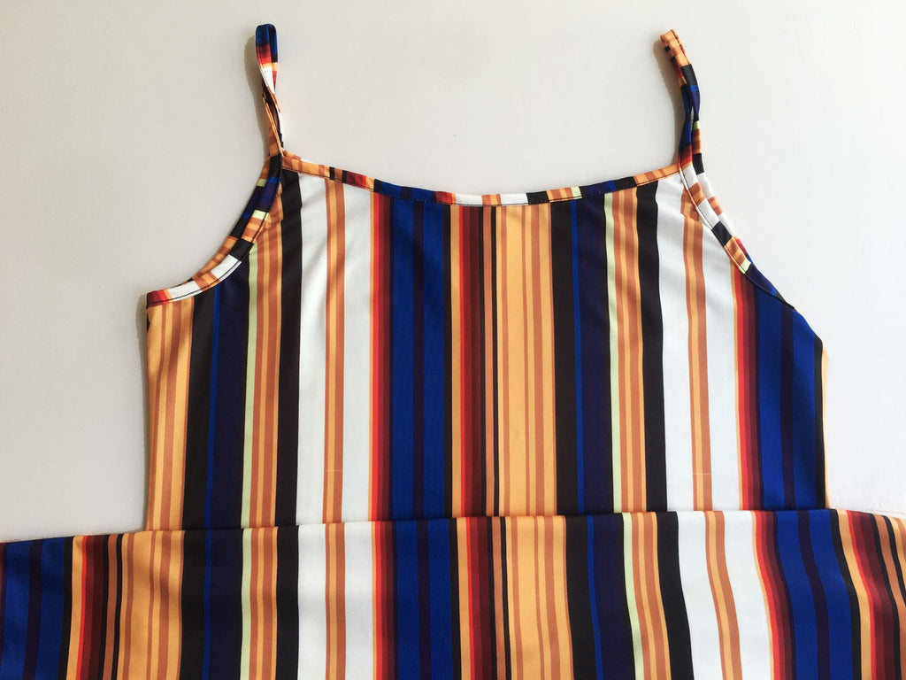 Sexy Colorful Striped Pocket Loose Sling Maxi Dress