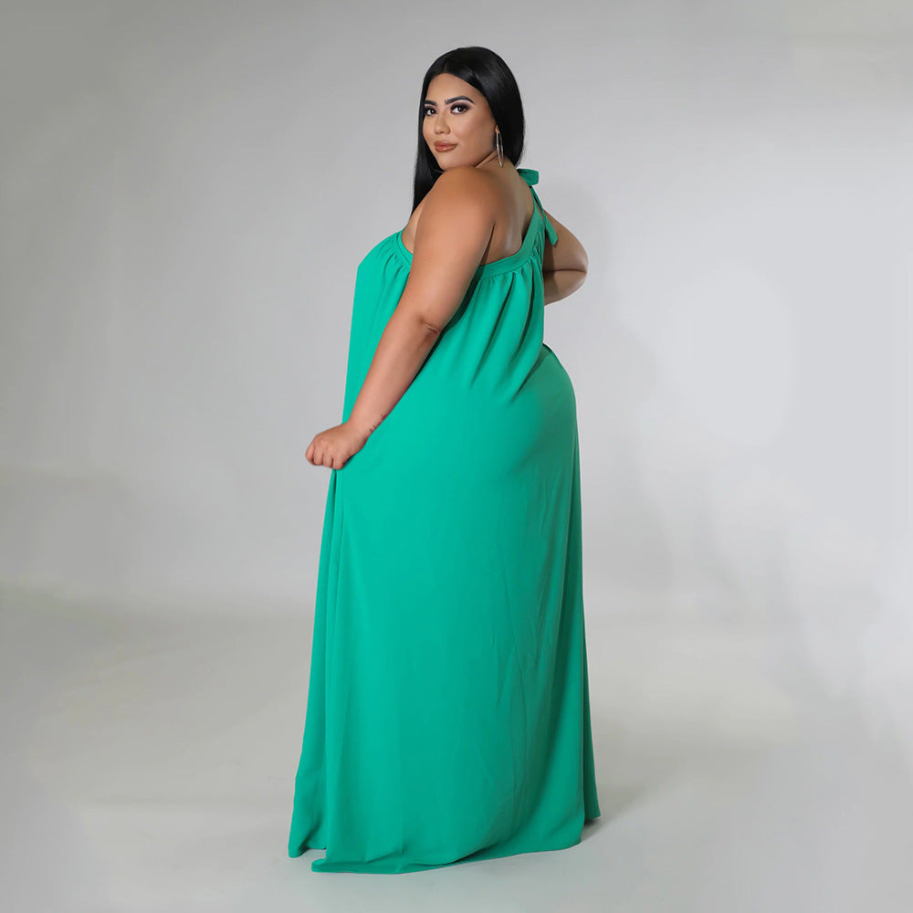 Sexy Plus Size Solid One Shoulder Loose Maxi Dress