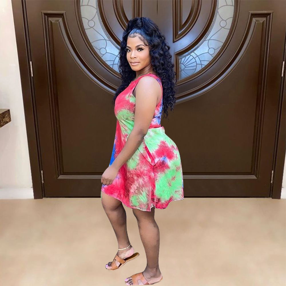 Sexy Tie Dye Print Sleeveless Mini Dress
