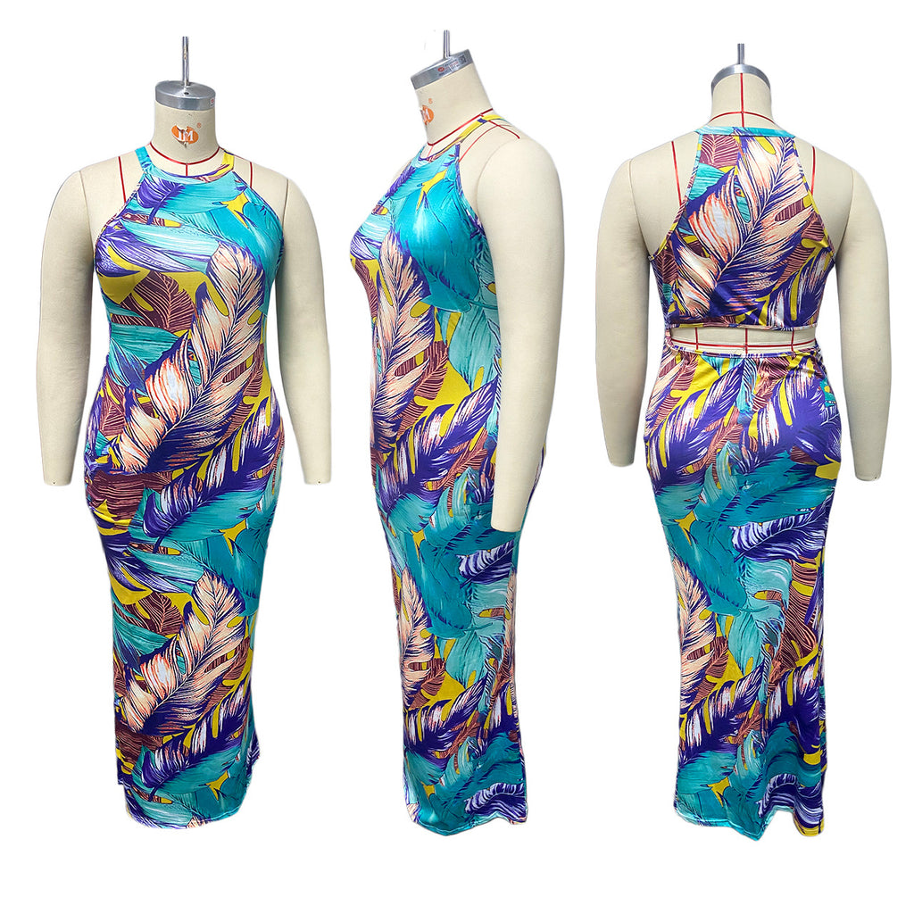 Sexy Plus Size Sexy Printed Sleeveless Maxi Dress