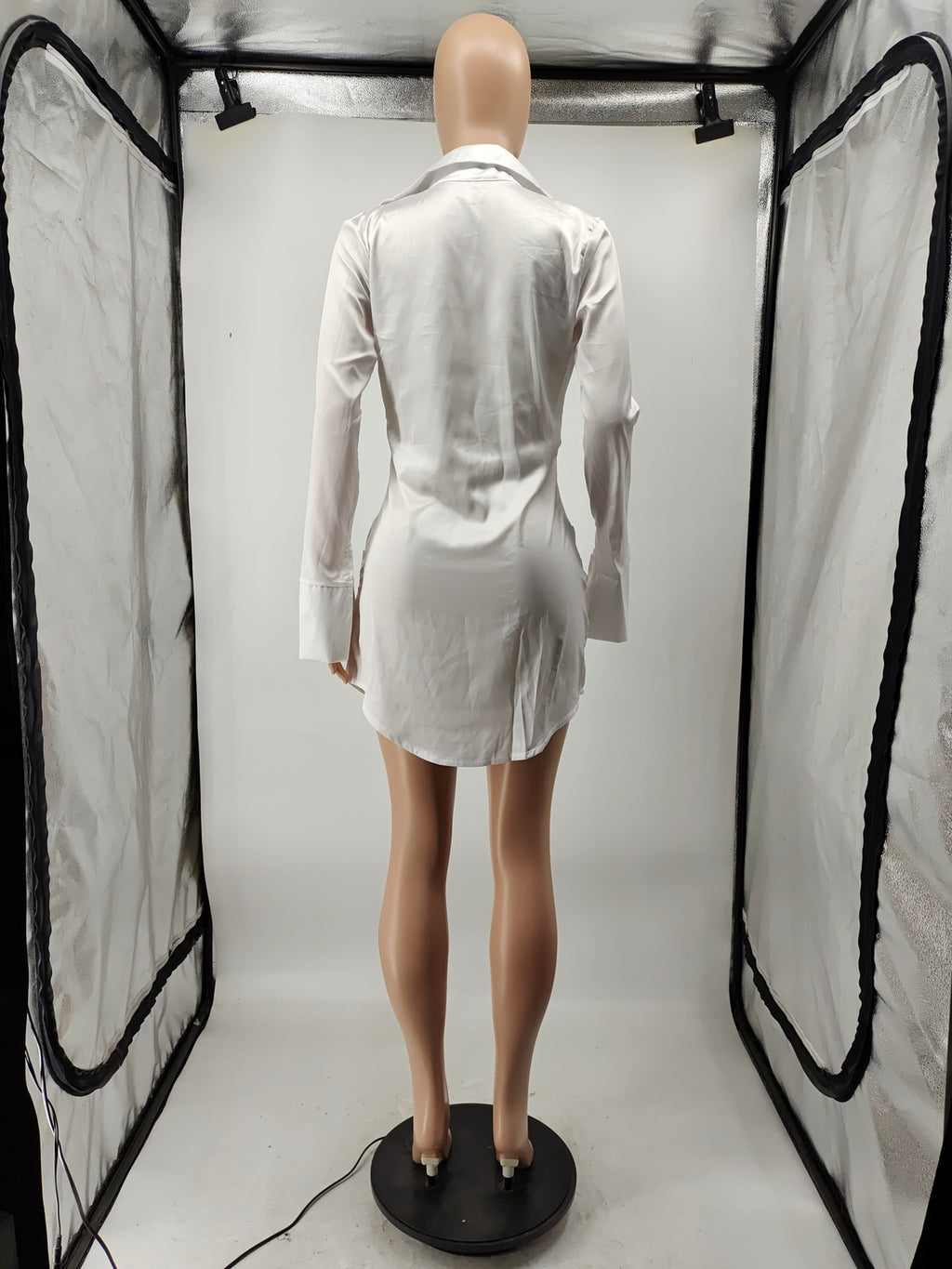 Sexy Solid Long Sleeve Tie-Up Shirt Dress