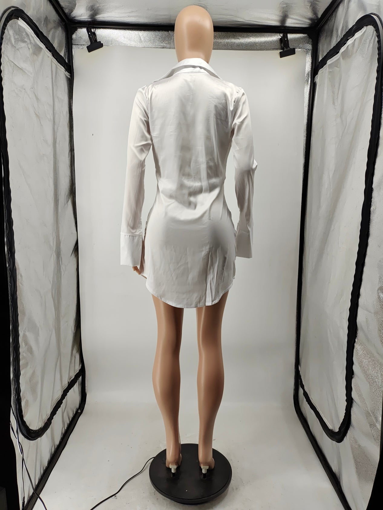 Sexy Solid Long Sleeve Tie-Up Shirt Dress