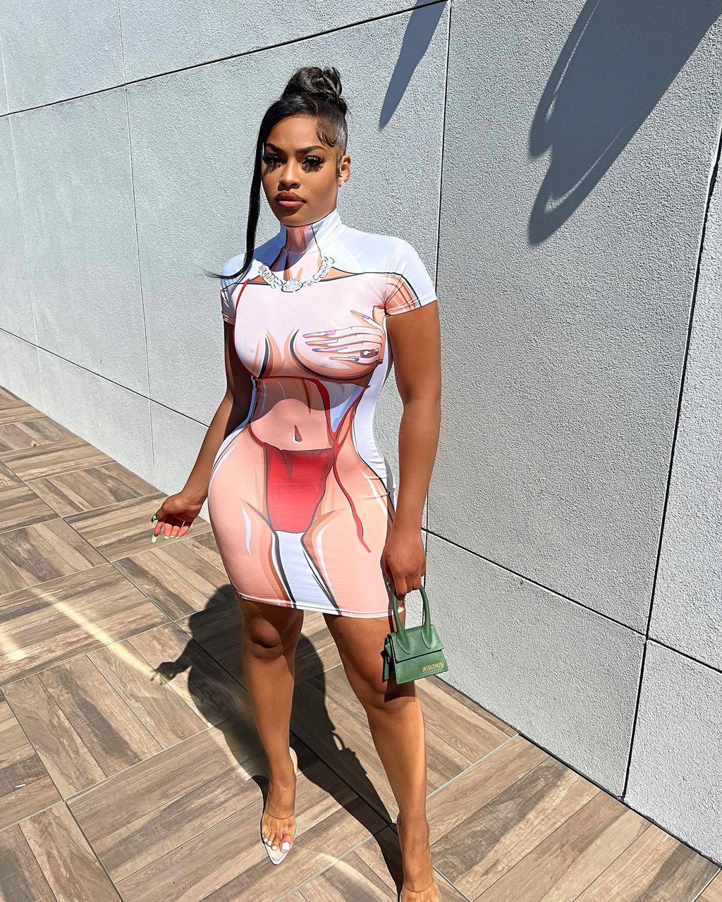 Sexy Sexy Printed Short Sleeve Slim Mini Dress