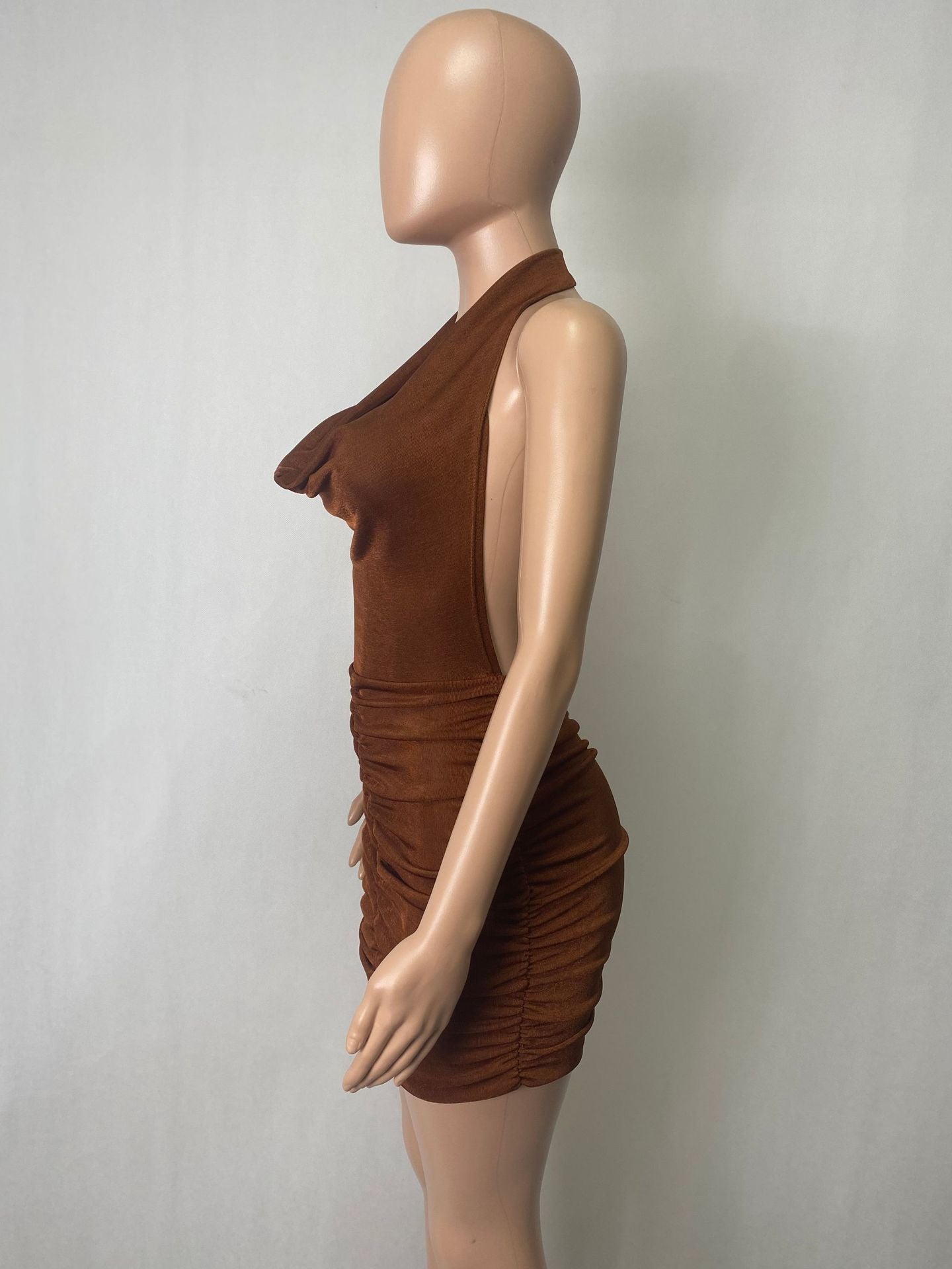 Sexy Sexy Halter Backless Ruched Mini Dress