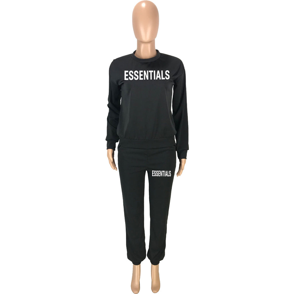 Sexy Letter Print O Neck Long Sleeve Sport Two Piece Pant Set