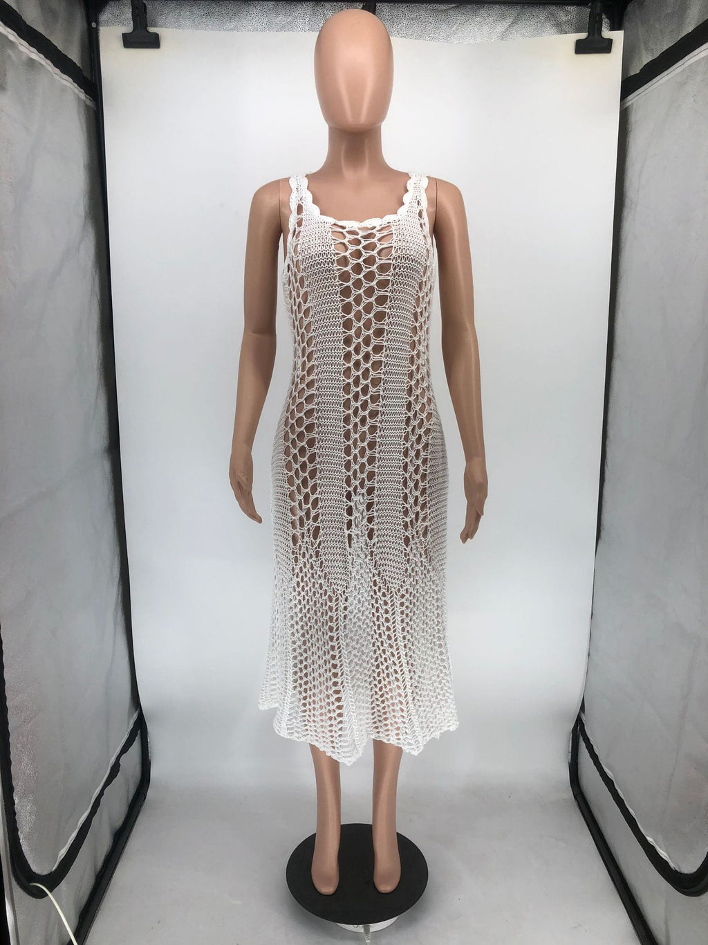 Sexy Sexy Crochet Hollow Out Sleeveless Midi Dress