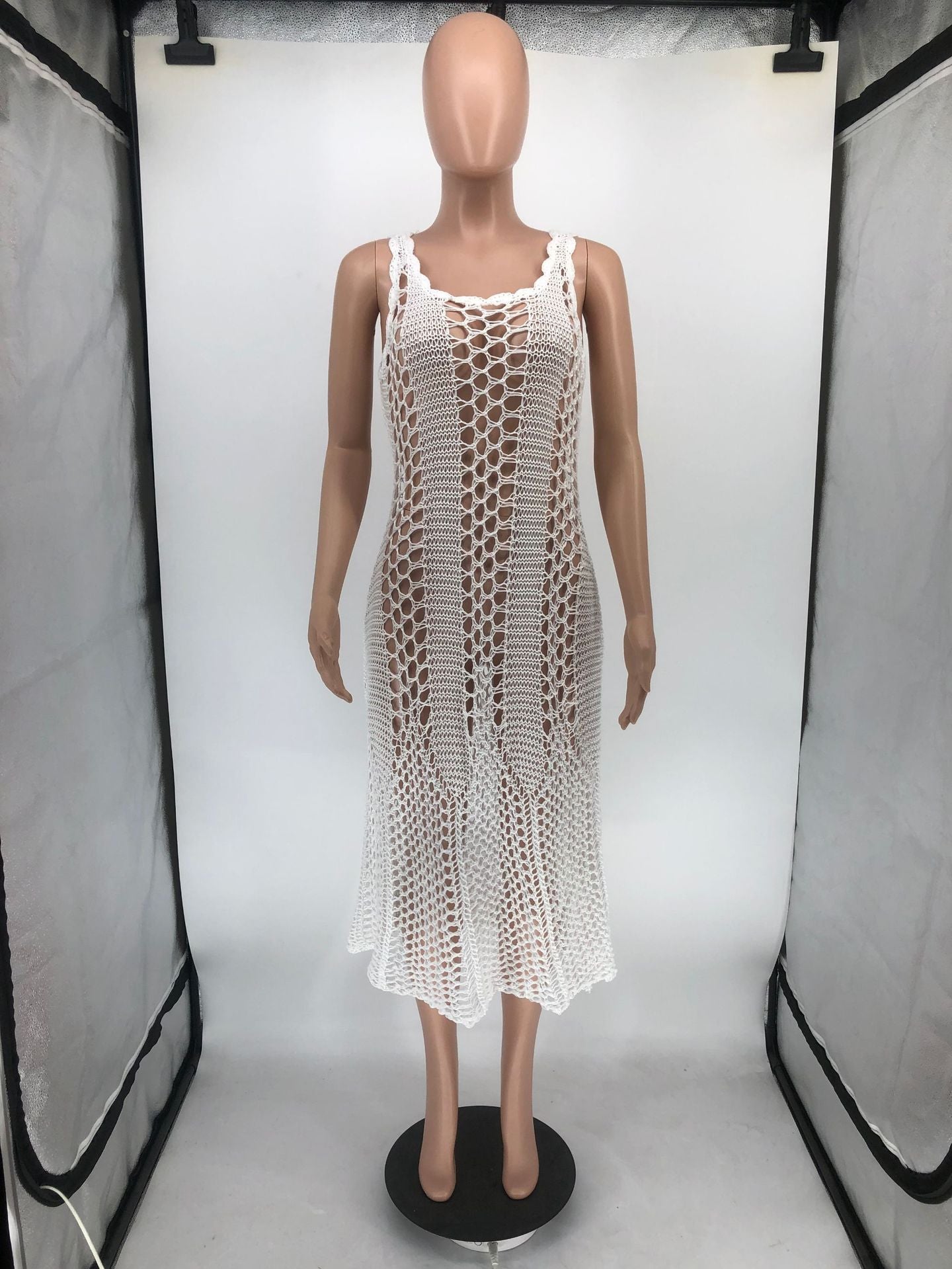 Sexy Sexy Crochet Hollow Out Sleeveless Midi Dress