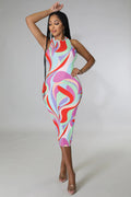 Sexy Sexy Printed Sleeveless Slim Midi Dress