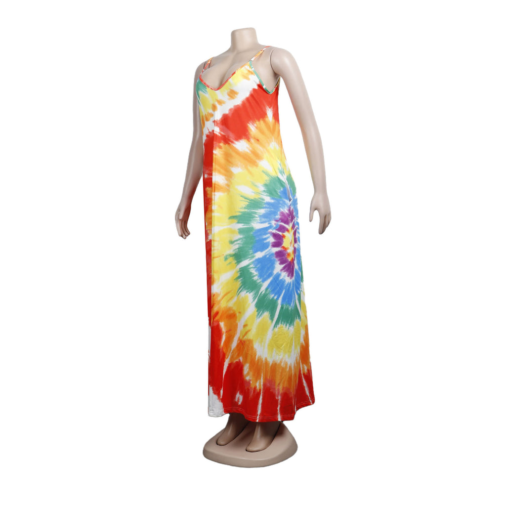 Sexy Tie Dye Print Spaghtti Strap Maxi Dress