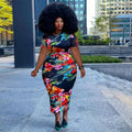 Sexy Plus Size Printed Short Sleeve Slim Maxi Dress