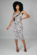 Sexy Sexy Printed Lace-Up One Shoulder Sleeveless Midi Dress