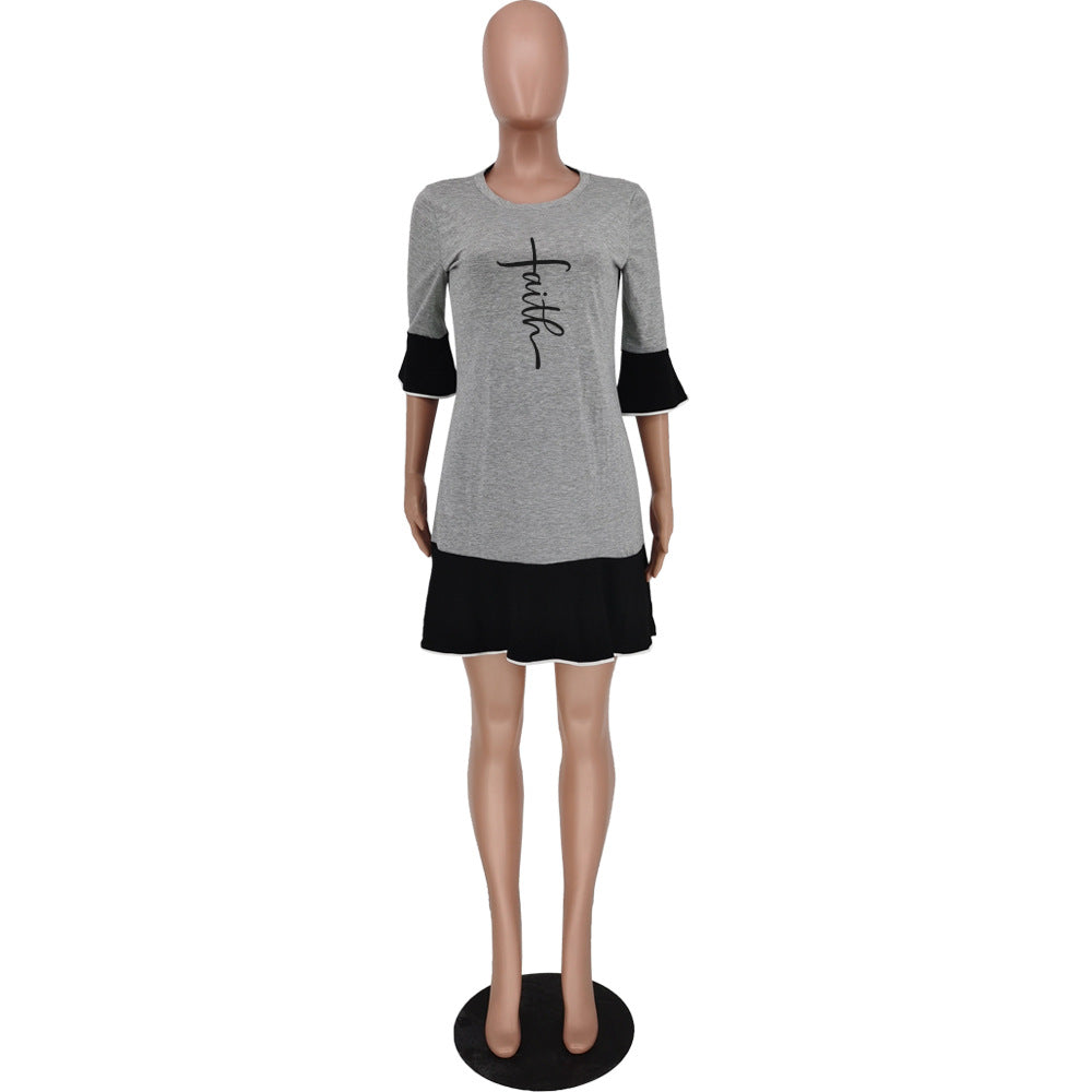 Sexy Casual Splice Print Ruffle Sleeves Dress