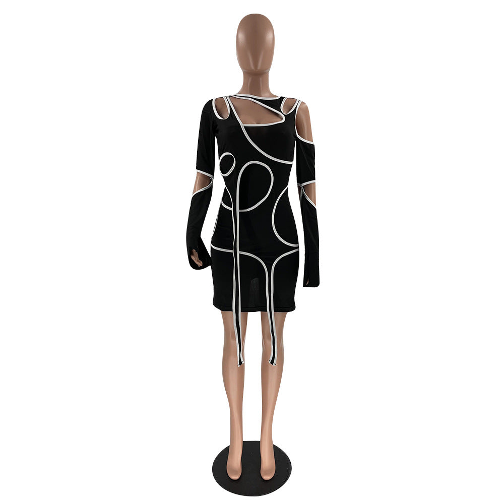 Sexy Sexy Long Sleeve Hollow Out Irregular Club Dress
