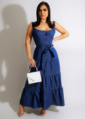Sexy Denim Sleeveless Sling Sashes Maxi Dress