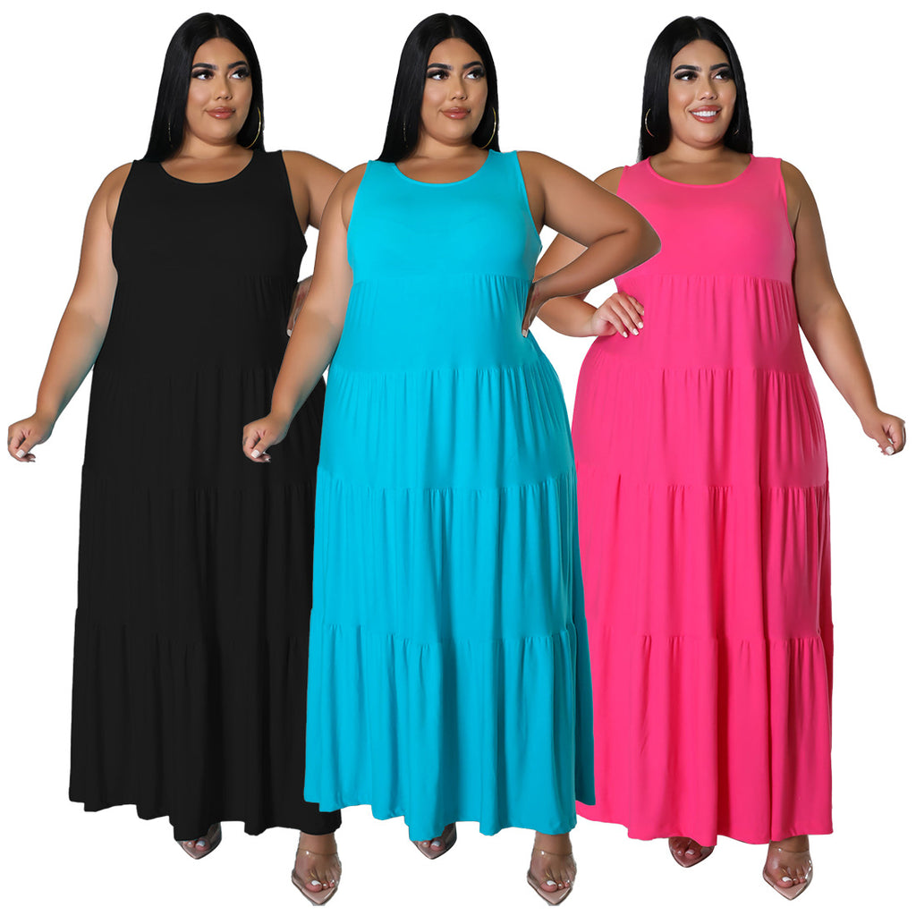 Sexy Plus Size Solid Sleeveless Maxi Dress