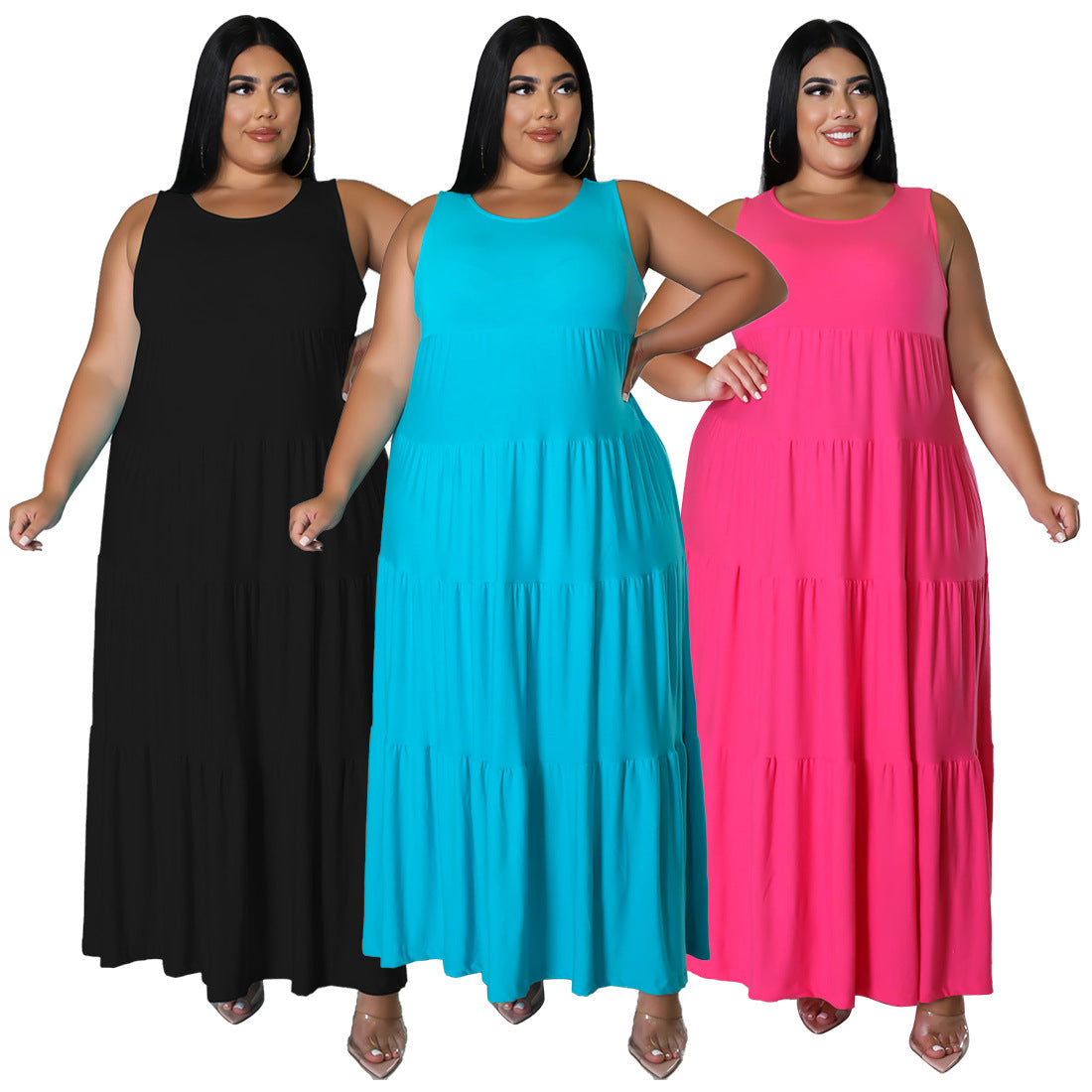 Sexy Plus Size Solid Sleeveless Maxi Dress