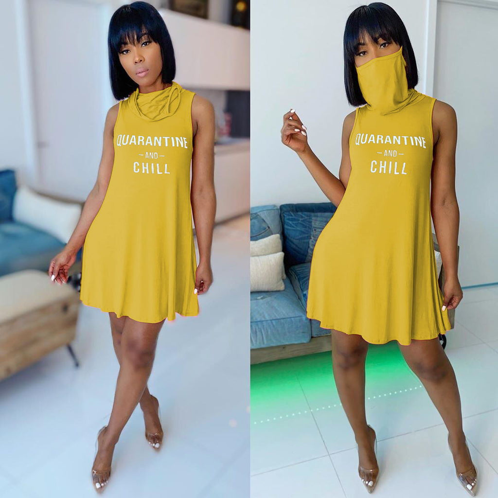 Sexy Letter Print One-Piece Mask Sleeveless Mini Dress