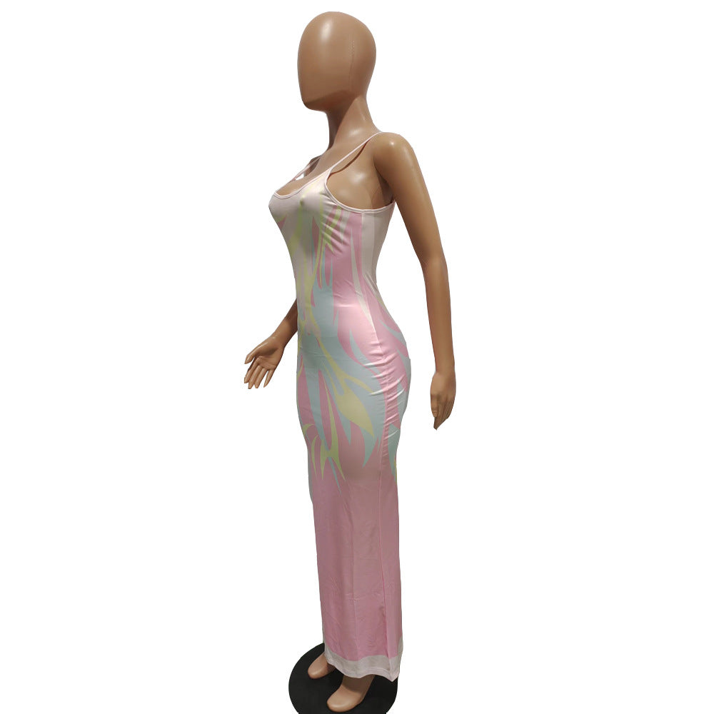 Sexy Sexy Printed Sleeveless Sling Maxi Dress