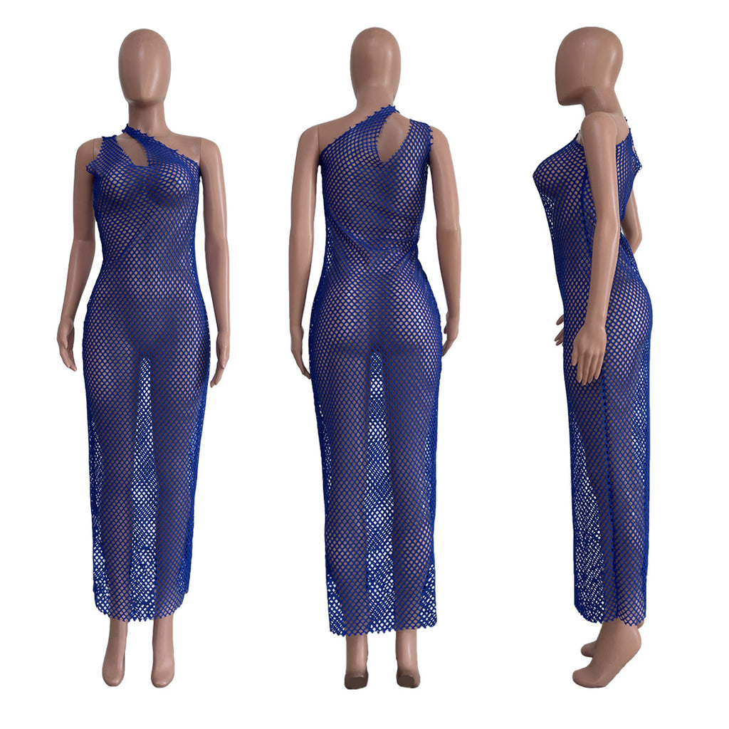Sexy Sexy Fishnet Sleeveless See Through Seaside Maxi Dress