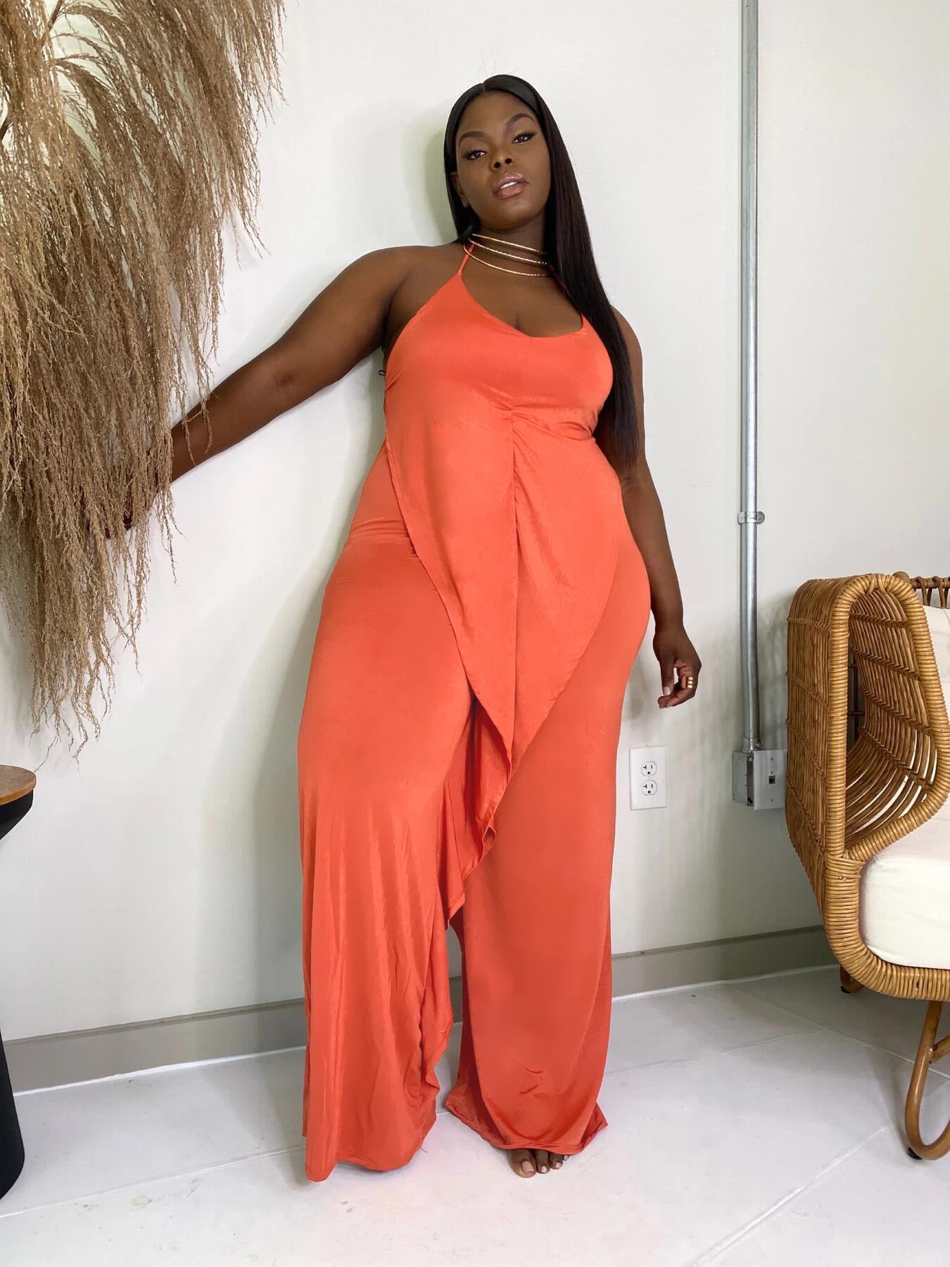 Sexy Solid Ruffled Halter One Piece Jumpsuit
