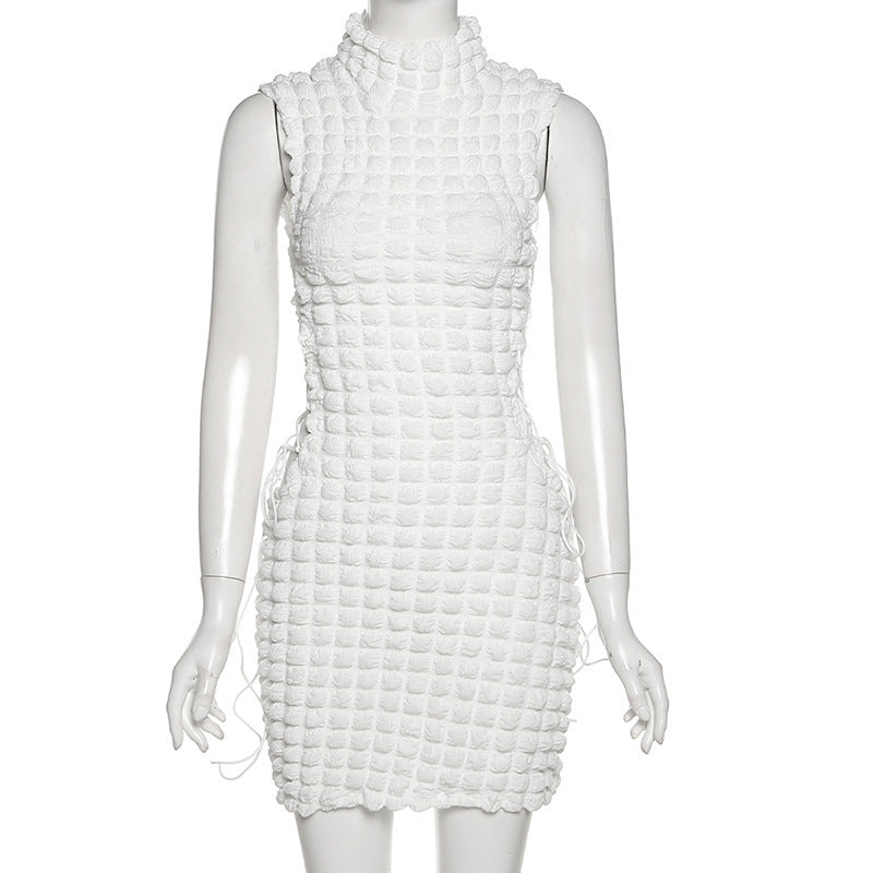 Sexy Solid Sleeveless Lace-Up Hollow Out Mini Dress