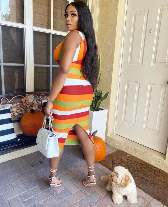 Sexy Sexy Striped V Neck Sleeveless Split Midi Dress
