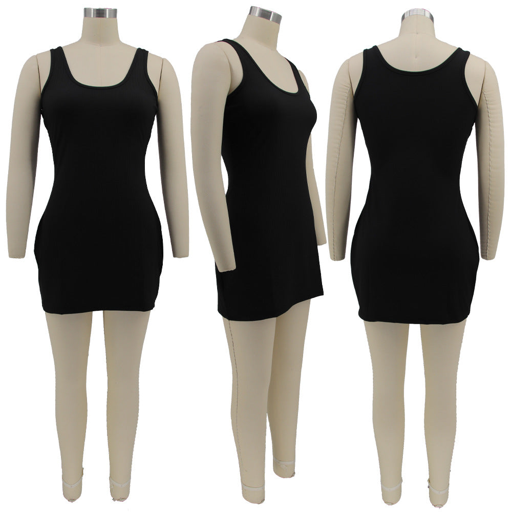 Sexy Plus Size Solid Sleeveless Bodycon Mini Dress