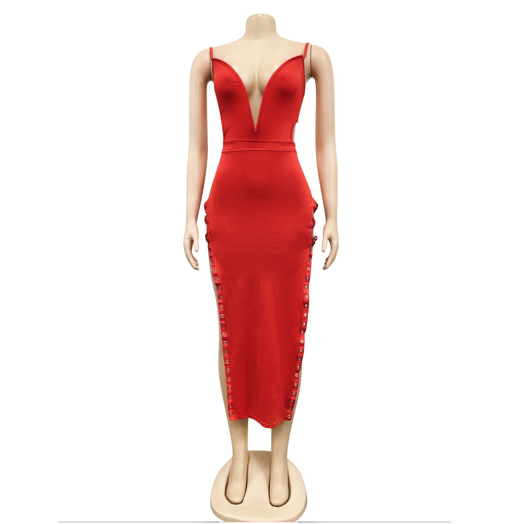 Sexy Fashion Solid Color Sexy Sling Slit Dress