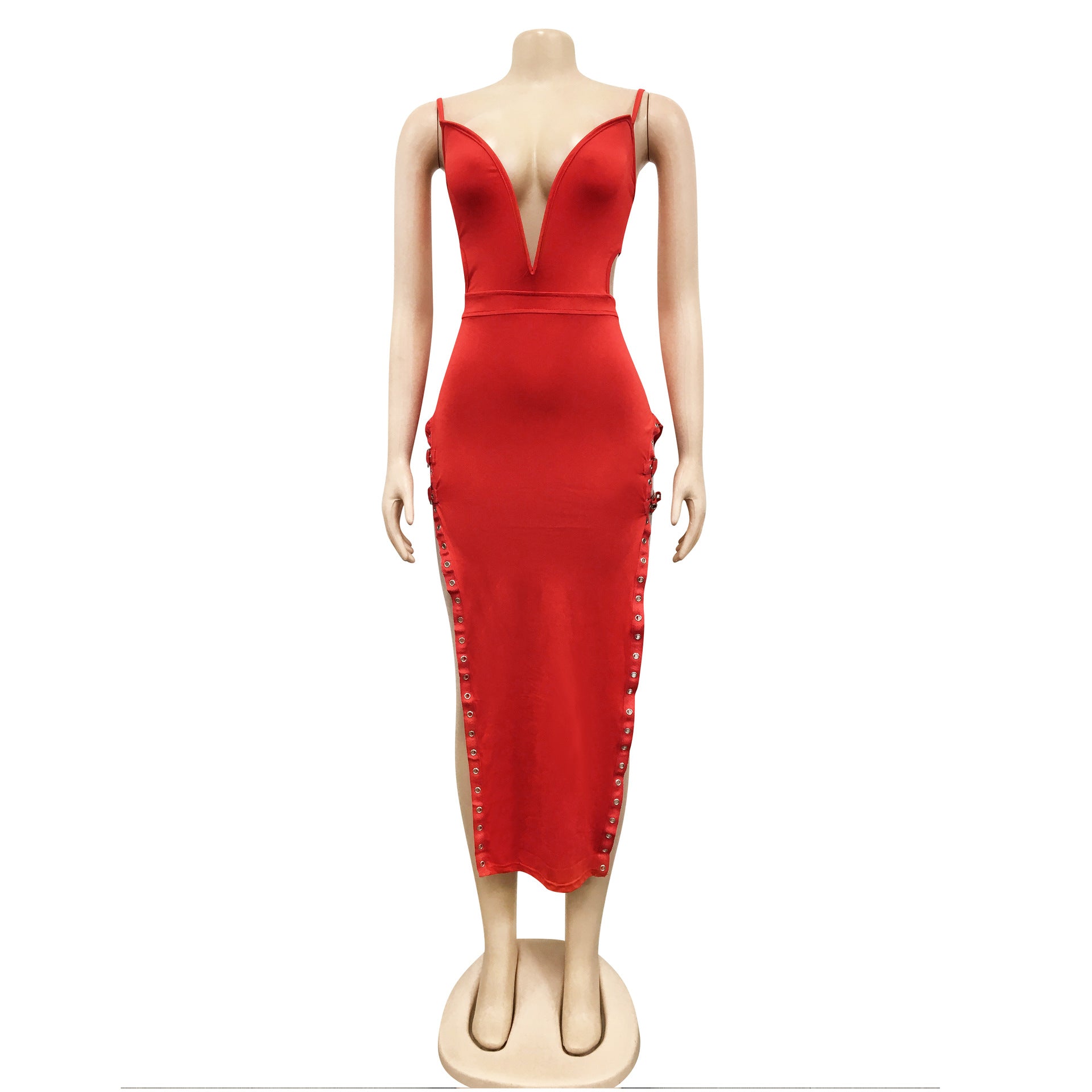 Sexy Fashion Solid Color Sexy Sling Slit Dress