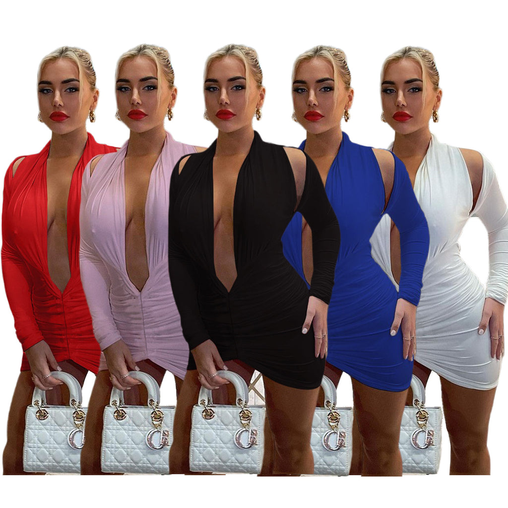 Sexy Sexy Long Sleeve Backless Ruched Mini Dress