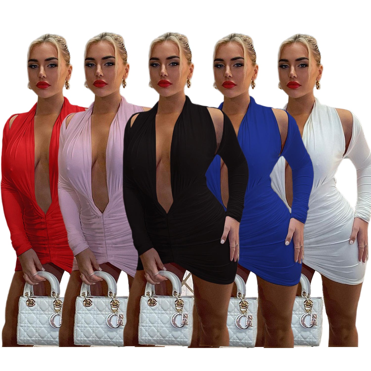 Sexy Sexy Long Sleeve Backless Ruched Mini Dress