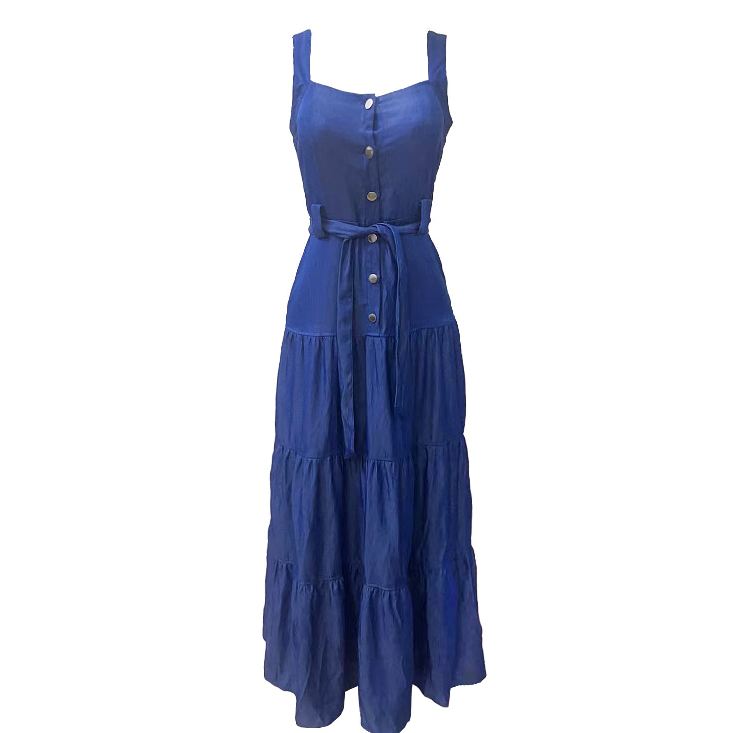 Sexy Denim Sleeveless Sling Sashes Maxi Dress