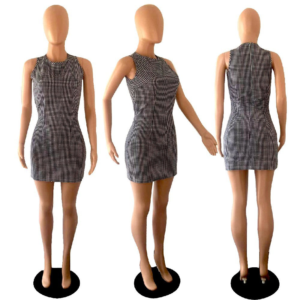 Sexy Plaid Print Sleeveless Slim Mini Dress