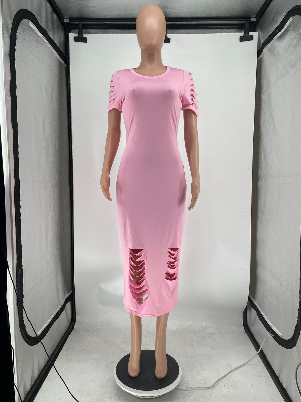 Sexy Solid Hole Short Sleeve Maxi Dress