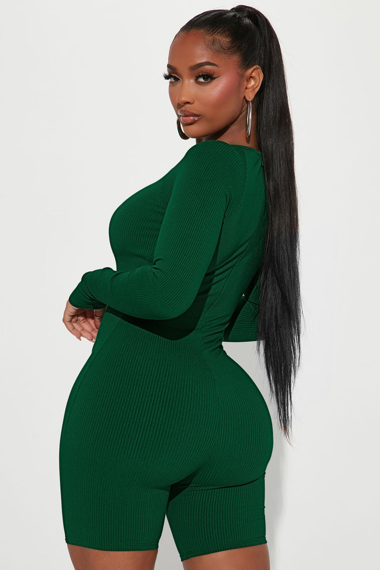 Sexy Solid Color Long Sleeve Hollow Skinny Romper