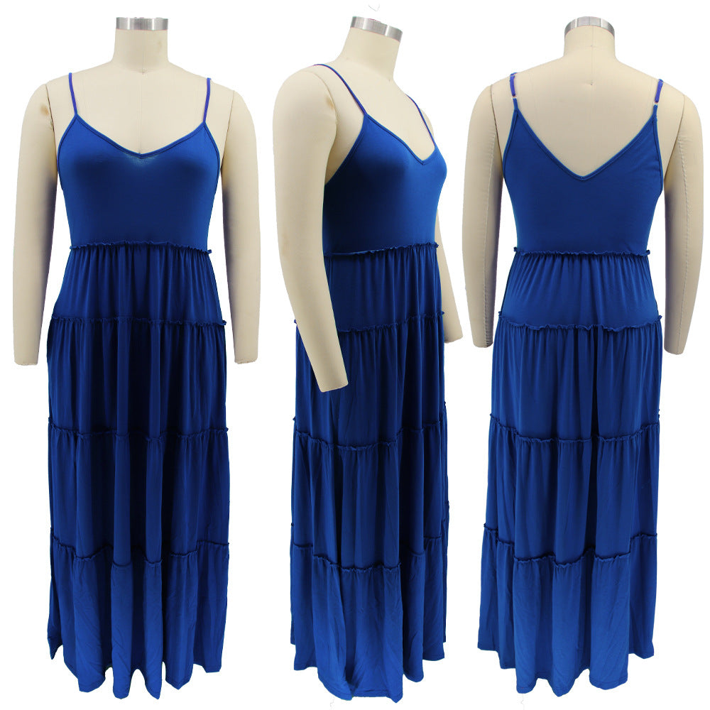 Sexy Plus Size Solid High Waist Sling Maxi Dress